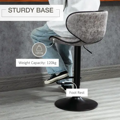 Buy Homcom Bar Stool Set of 2 Microfiber Cloth Adjustable Height Armless, Grey, 6 from Furnituretta