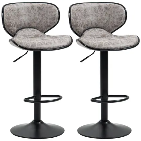 Buy Homcom Bar Stool Set of 2 Microfiber Cloth Adjustable Height Armless, Grey from Furnituretta