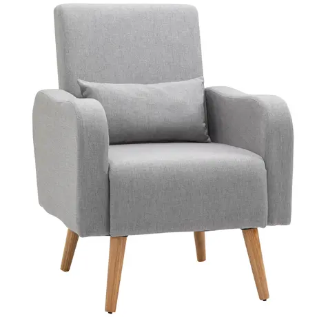 Buy Homcom Accent Chair, Linen-Touch Armchair with Wooden Frame, Grey from Furnituretta