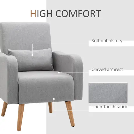 Buy Homcom Accent Chair, Linen-Touch Armchair with Wooden Frame, Grey, 4 from Furnituretta