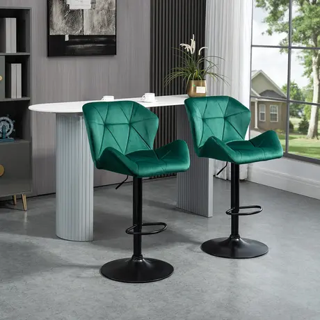 Buy Homcom Bar Stools Set Of 2, Luxurious Velvet-Touch Barstools, 2 from Furnituretta
