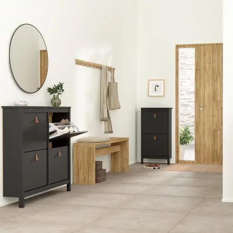 Buy Stylish Black Barcelona Shoe Cabinet with 4 Flip-Down Doors, 6 from Furnituretta