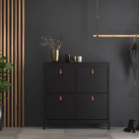 Buy Stylish Black Barcelona Shoe Cabinet with 4 Flip-Down Doors, 8 from Furnituretta