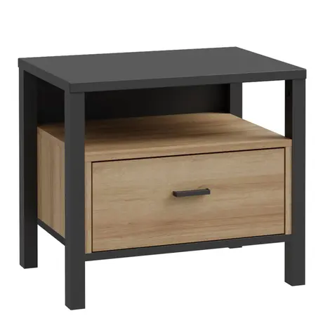 Buy High Rock Bedside: Stylish Matt Black & Riviera Oak Design from Furnituretta