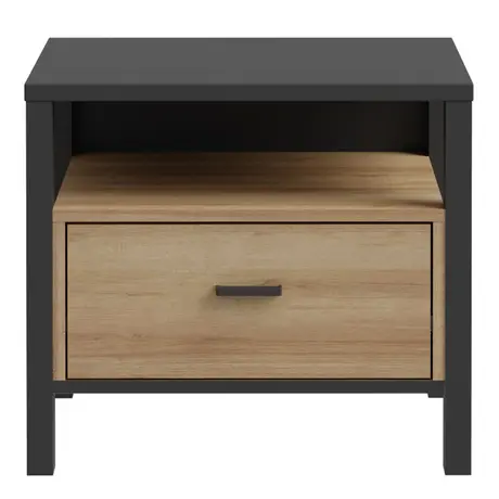 Buy High Rock Bedside: Stylish Matt Black & Riviera Oak Design, 2 from Furnituretta