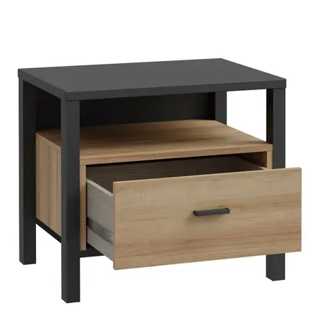 Buy High Rock Bedside: Stylish Matt Black & Riviera Oak Design, 4 from Furnituretta