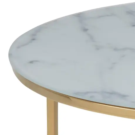 Buy Alisma Round Coffee Table: Marble-Effect Glass and Gold Legs, 5 from Furnituretta