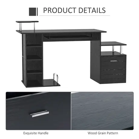 Buy Homcom Computer Desk PC Workstation with Drawer Shelves, 8 from Furnituretta