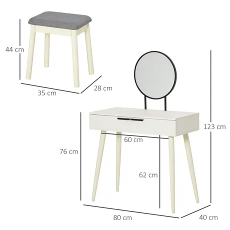 Buy Homcom Dressing Table Set with Round Mirror Vanity Table Set, 3 from Furnituretta