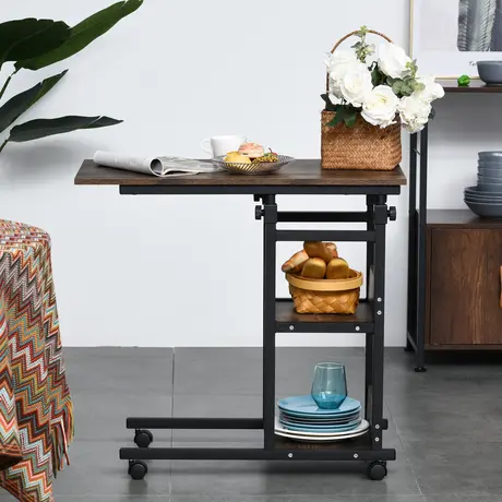 Buy Homcom C-Shaped Side Table Industrial Mobile Rolling End Desk, 4 from Furnituretta