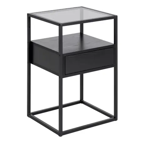 Buy Stylish Randolf Bedside Table: Black & Smoked Glass Finish from Furnituretta