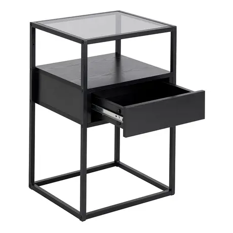 Buy Stylish Randolf Bedside Table: Black & Smoked Glass Finish, 2 from Furnituretta