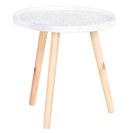 Buy Homcom Flower Eteched Side Table Saucer Top Wood Legs from Furnituretta