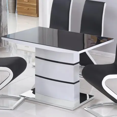 Buy Aldridge Small High Gloss Dining Table White with Black Glass Top from Furnituretta