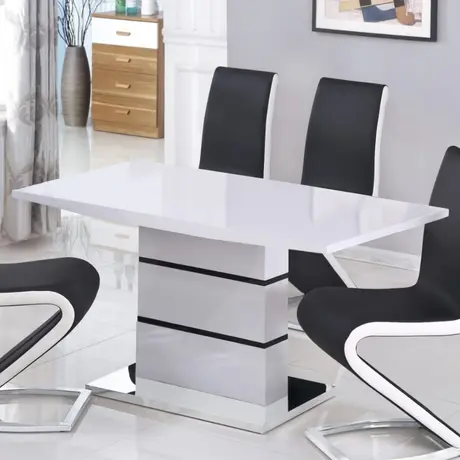Buy Leona High Gloss Ext Dining Table White & Black from Furnituretta
