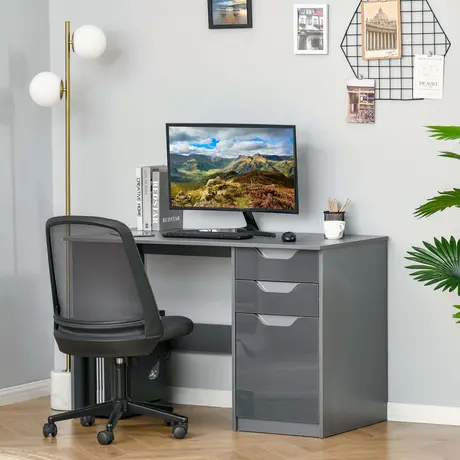 Buy Homcom High Gloss Computer Desk with Drawers, Modern Writing Desk, 2 from Furnituretta
