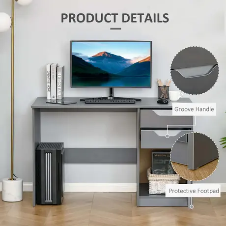 Buy Homcom High Gloss Computer Desk with Drawers, Modern Writing Desk, 7 from Furnituretta