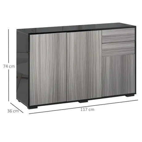 Buy Homcom High Gloss Sideboard, Side Cabinet, Push-Open Design, 3 from Furnituretta