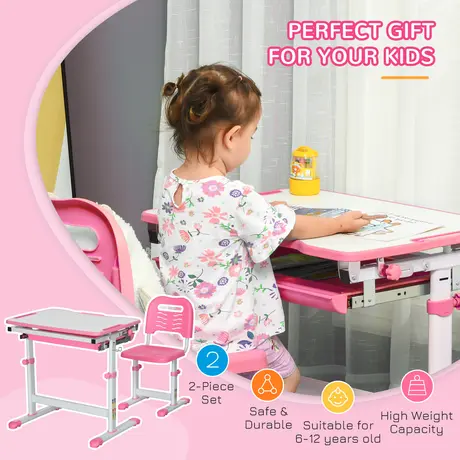 Buy Homcom Kids Desk and Chair Set, Student Adjustable Writing Desk, 4 from Furnituretta