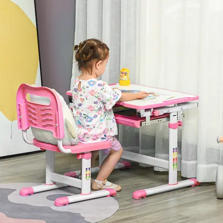 Buy Homcom Kids Desk and Chair Set, Student Adjustable Writing Desk, 2 from Furnituretta