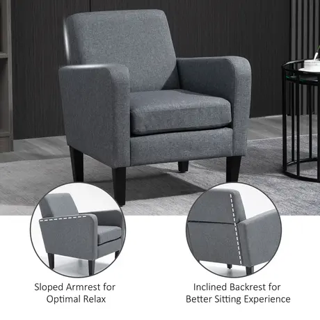 Buy Homcom Linen Single Armchair, with Padded Seat - Grey, 7 from Furnituretta