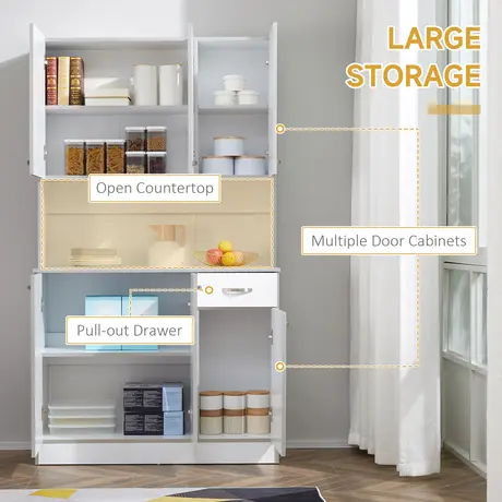 Buy Homcom Kitchen Cupboard, Freestanding Kitchen Storage Cabinet, 4 from Furnituretta