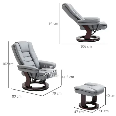 Buy Homcom Manual Recliner and Footrest Set Armchair with Swivel Wood Base, 3 from Furnituretta
