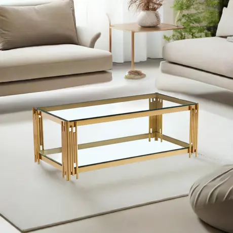 Buy Modern Coffee Table: Cleveland Glass & Gold, Colour: Gold, 3 from Furnituretta