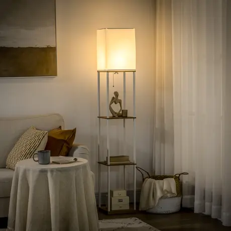 Buy Homcom Modern Floor Lamp with Shelves, 3 Layer Shelf Tall Standing Lamp, 2 from Furnituretta