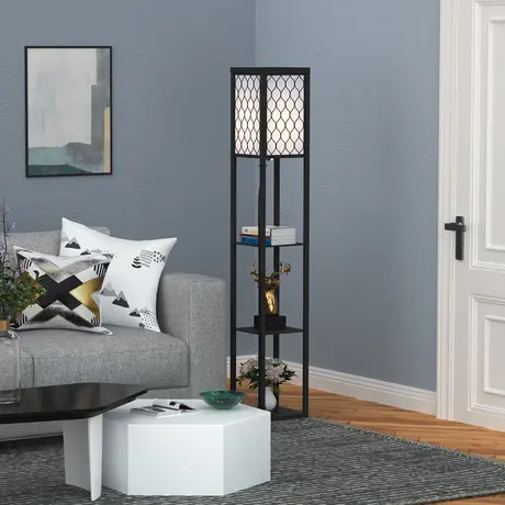 Buy Homcom Shelf Floor Lamp Modern Standing Lamp for Living Room, 2 from Furnituretta