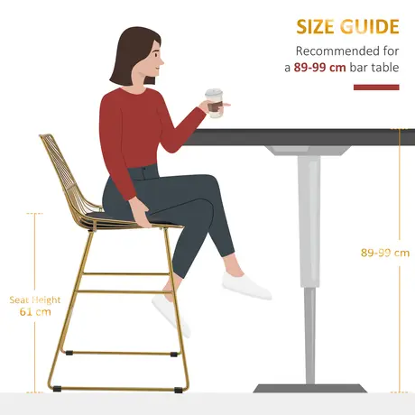 Buy Homcom Set of 2 Bar stools Modern Counter Height Wire Metal Bar Chair, 7 from Furnituretta