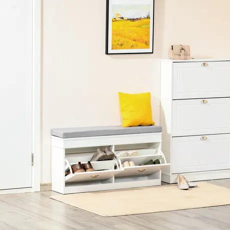 Buy Homcom Shoe Storage Bench with Seat Cushion Hallway Cabinet, 2 from Furnituretta