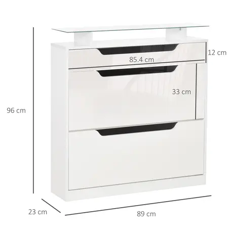 Buy Homcom Shoe Cabinet with 3 Drawers High Gloss Storage Cupboard, 3 from Furnituretta