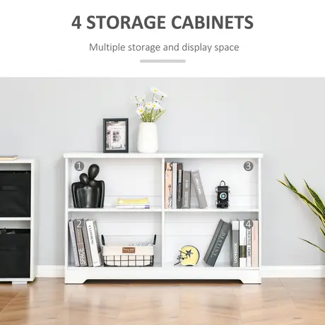 Buy Homcom Simple Modern 4-Compartment Low Bookcase 2-Tier, 4 from Furnituretta