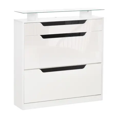 Buy Homcom Shoe Cabinet with 3 Drawers High Gloss Storage Cupboard, 2 from Furnituretta