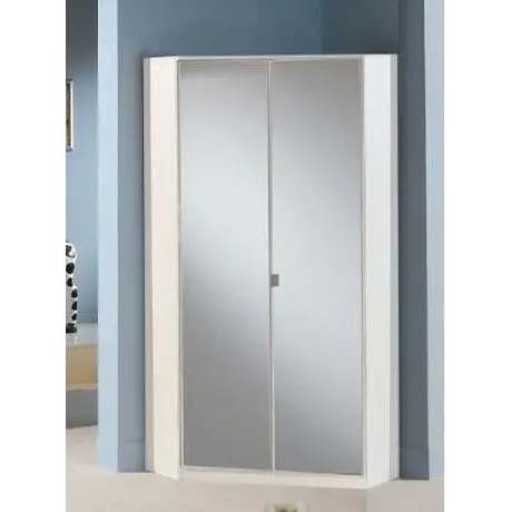 Buy Lydd Corner 2 Door Mirrored Wardrobe – Matt White Finish with Shelves & Hanging Rails, 4 from Furnituretta