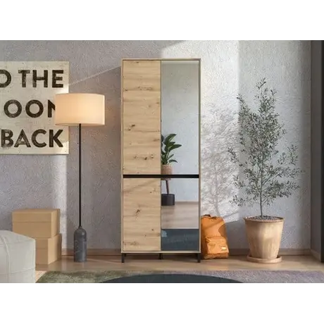 Buy Thong Oak Effect Tall Shoe Cabinet | Half‑Mirrored 40 Pair Storage, Colour: Oak, 6 from Furnituretta