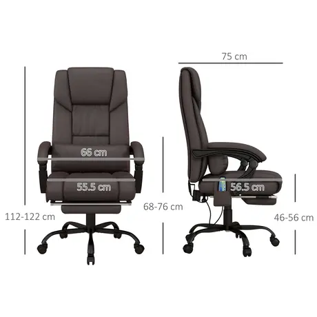 Buy Vinsetto 6-Point PU Leather Massage Office Chair, Reclining Chair, 3 from Furnituretta