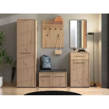 Buy Lewes Slatted Artisan Oak Effect Hallway Storage Bench, 5 from Furnituretta