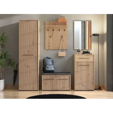 Buy Lewes Slatted Artisan Oak Effect Slim Wardrobe | Compact Hallway & Bedroom Storage, 6 from Furnituretta