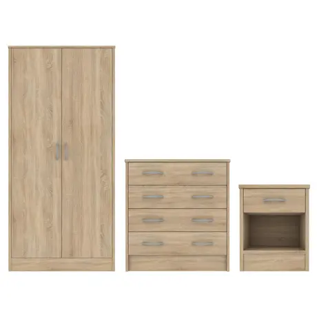 Buy Bardalona Trio Wardrobe, Chest & Bedside Oak Effect from Furnituretta