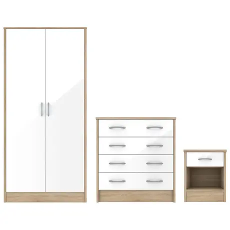 Buy Bardalona Trio Wardrobe, Chest & Bedside White Gloss from Furnituretta