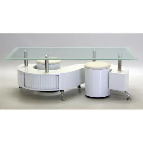 Buy Boule White High Gloss Coffee Table with White Border Glass from Furnituretta