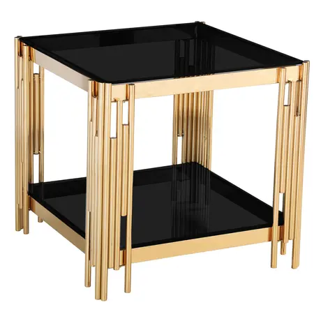 Buy Cleveland Black Glass Lamp Table Gold, Colour: Black from Furnituretta