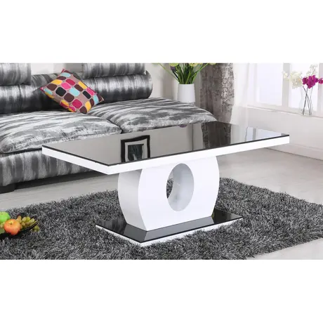 Buy Edenhall Black Glass Coffee Table – Black & White High Gloss, Colour: Black, Item Width: 120 from Furnituretta