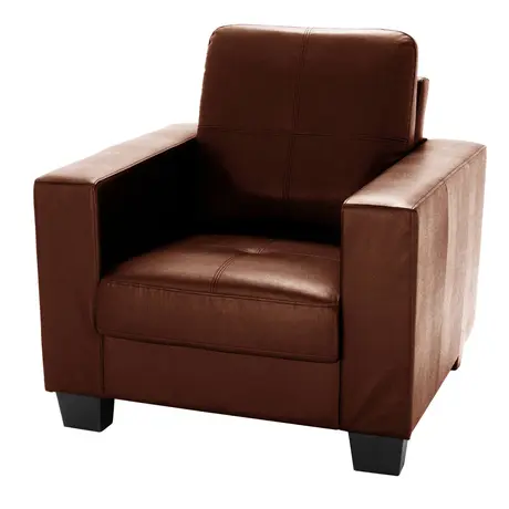 Buy Lena 1 Seater Sofa – Brown Bonded Leather & PVC | Sleek Compact Living Room Chair, Colour: Brown, Item Width: 90, 3 from Furnituretta