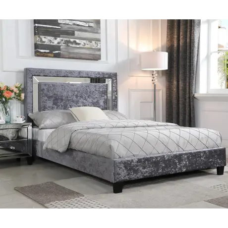 Buy Augustina Crushed Velvet King Size Bed Silver with Mirror from Furnituretta
