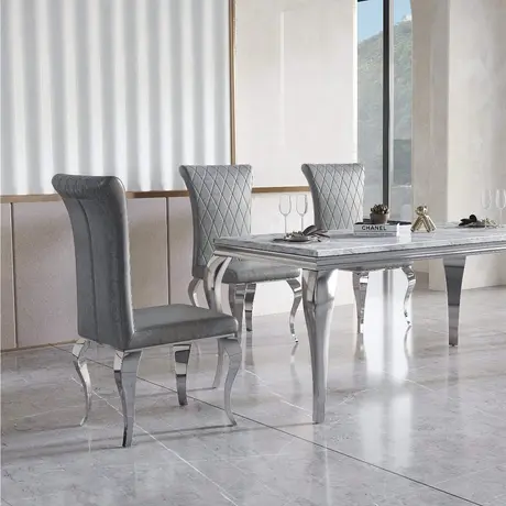 Buy Grande PU Dining Chair – Grey with Stainless Steel Legs | Sleek Modern Seating (Set of 2), 4 from Furnituretta