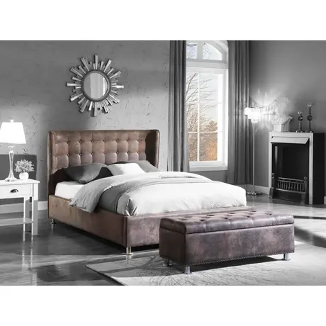 Buy Valencia Fabric King Size Bed Brown Antique, Size: King Size, Colour: Brown from Furnituretta