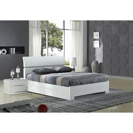 Buy Widney White High Gloss Bed Double with 4 Drawers, Colour: White, Size: Double from Furnituretta